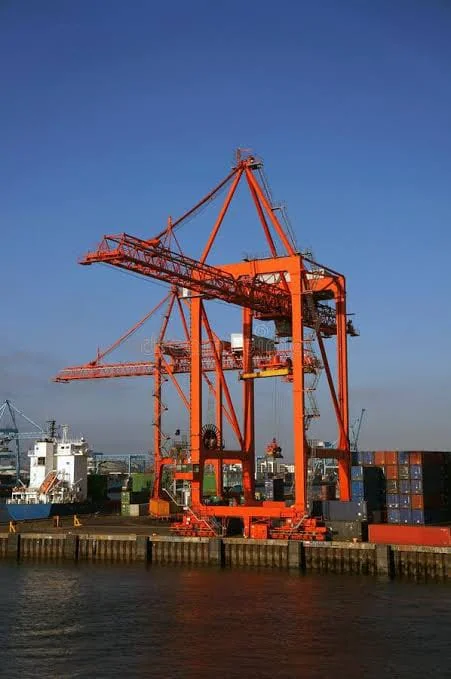 Aerial view of container terminals and cranes at a major international harbour